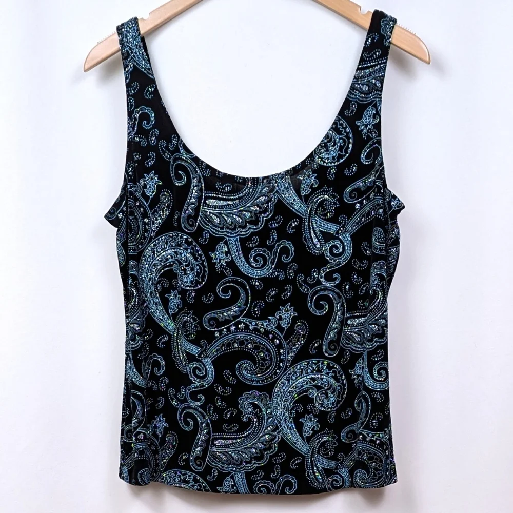 Alex Evenings Jacket & Sleeveless Top Paisley Sparkle Mandarin Collar Dressy XL